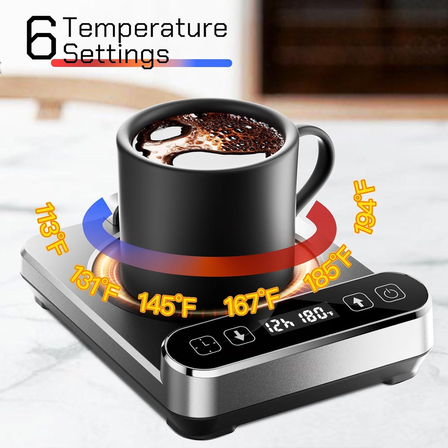Smart Mug Warmer with Infrared Sensor, Coffee Mug Warmer for Desk | 6 Temp Settings & 12H Timer Coffee Cup Warmer with Auto On/Off, Electric Beverage Warmer for Office & Home, Coffee Lover Gift