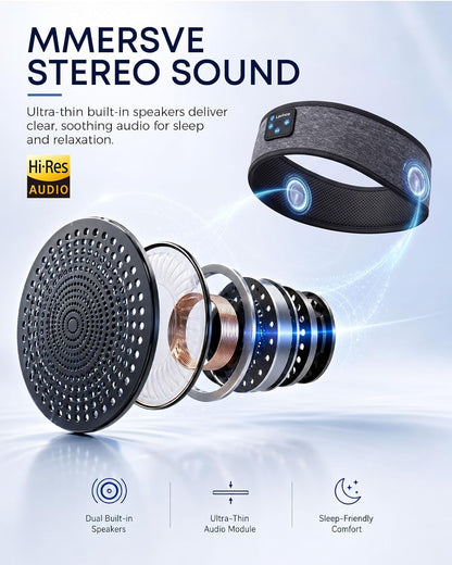 Sleep Headphones Headband, Bluetooth 5.4 Sleeping Headphones for Side Sleepers, Wireless Headband Headphones with Ultra-Thin Stereo Speakers for Sports, Workout, Travel, Meditation