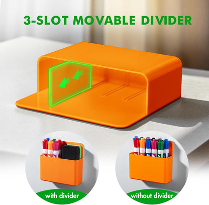 2 Pack Magnetic Pen Holder Cup for Whiteboard, Classroom Supplies | Plastic Magnetic Dry Erase Marker Holder for Refrigerator Fridge, Pencil Cup for School, Locker Accessories Organizer-White