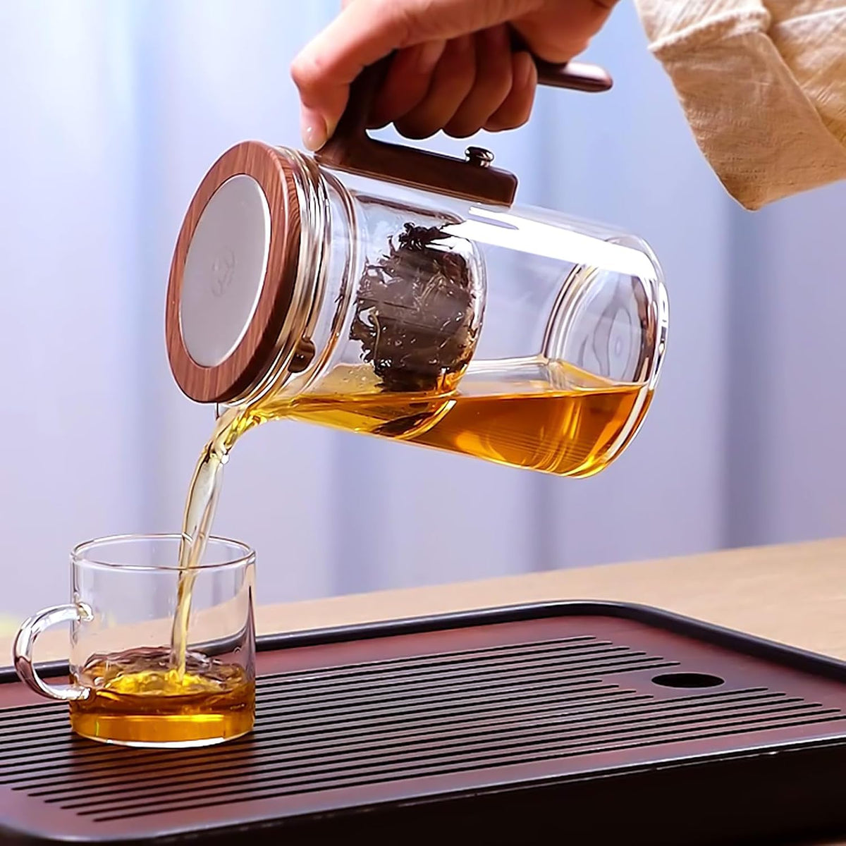 Enchanti Tea Pot, Magic Glass Teapot with Strainer,Magnetic Water Separation with Infuser -600ML/20.3oz