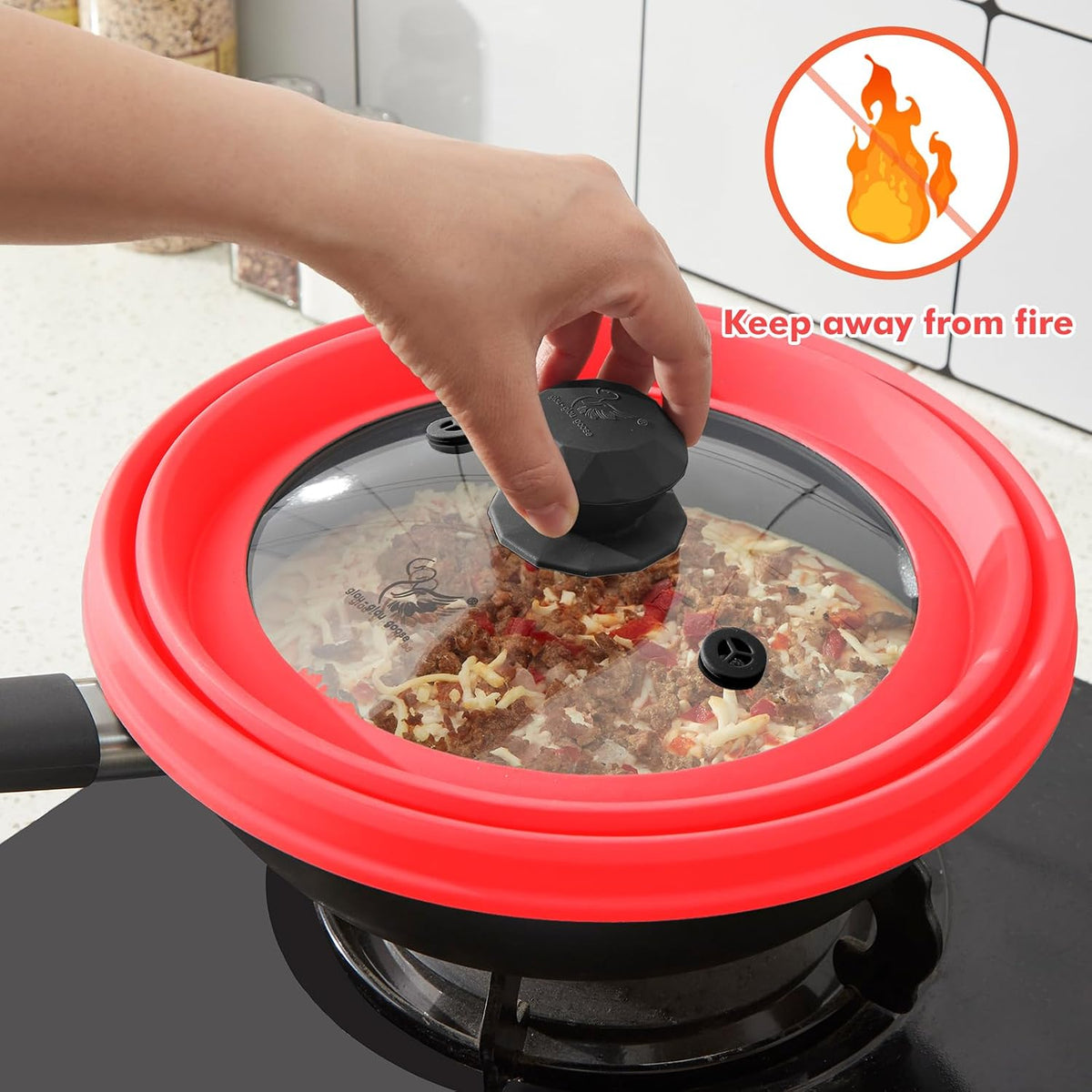 Microwave Splatter Cover Vented Glass Cover Splatter Guard Lid with Collapsible Silicone for Food as Pot Cover Plate Cover 10.8 inch for 6 7 8 9 10 inch Plate Bowl Light Grey