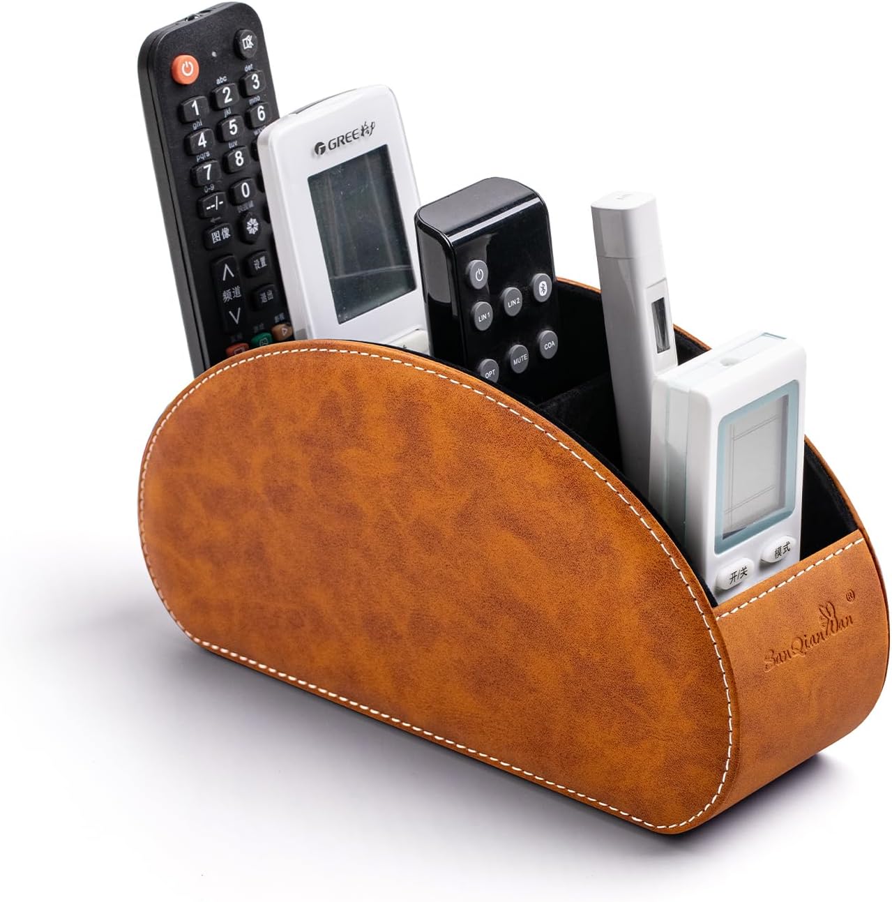 Remote Control Holders Organizer Box with 5 Compartment PU Leather Caddy | Multi-functional Office Desk Storage Caddy Store Tv Remote for Media Player,Brush,Pencil,Glassees&Office Supplies