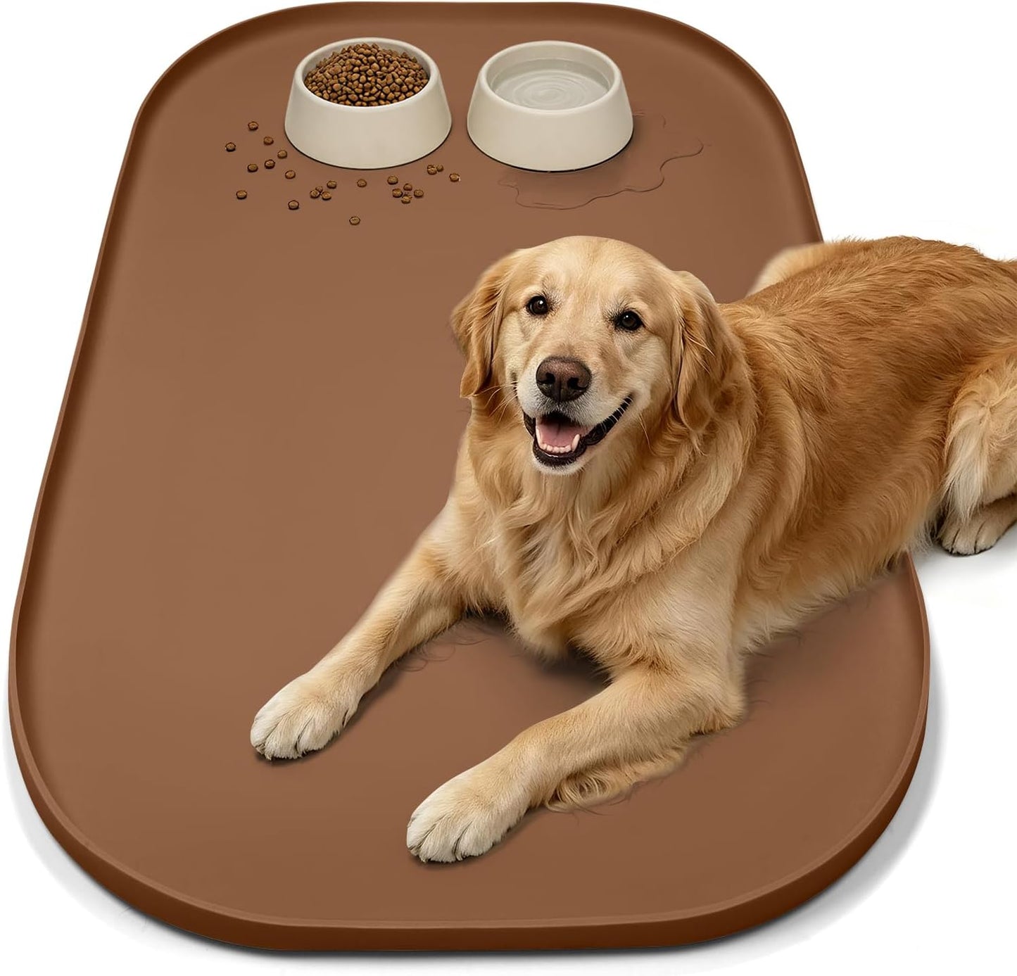 SMILOOL Waterproof Silicone Pet Food Mat with Raised Edge for Dog & Cat | 19" x 12" Non-Slip Pet Feeding Mats with Lip for Food & Water Bowl, Food Grade, Easy Cleaning, Black