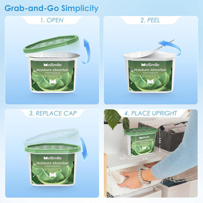 Moisture Absorbers with Activated Charcoal, Humidity Control & Air Deodorizing Preparations for Closet, Bathroom, Basement, Car & RV, 3 Pack