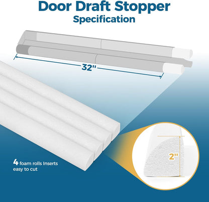 Augblinds 2X Double-Sided Door Draft Stopper, Adjustable 36 in, Gray | Soft Plush Cover and Dual Foam Tubes, Fits 30-36 Inch Doors, Helps Reduce Drafts, Light and Noise, Machine Washable