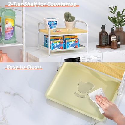 Laundry Detergent Holder & Organizer with Drip Tray, Soap Dispenser & Storage Stand for Laundry Room, Kitchen, Bathroom, White