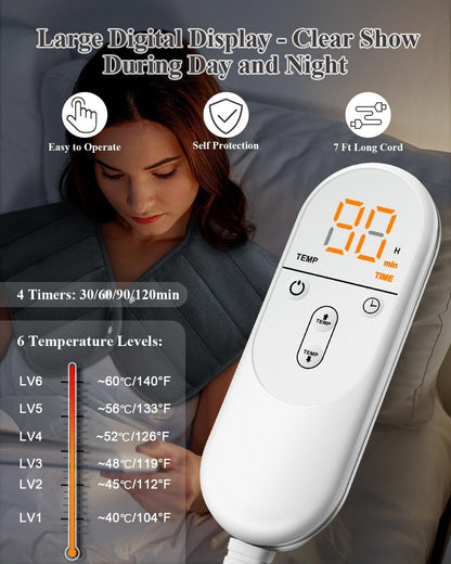 Heating Pad for Neck and Shoulders and Back Weighted,24x23In,Silver Grey | Electric Heated Wrap for Daily Relaxation, 6 Heat Settings, 4 Auto-Off Timers, Large Heat Pad for Women Men,Birthday Gift