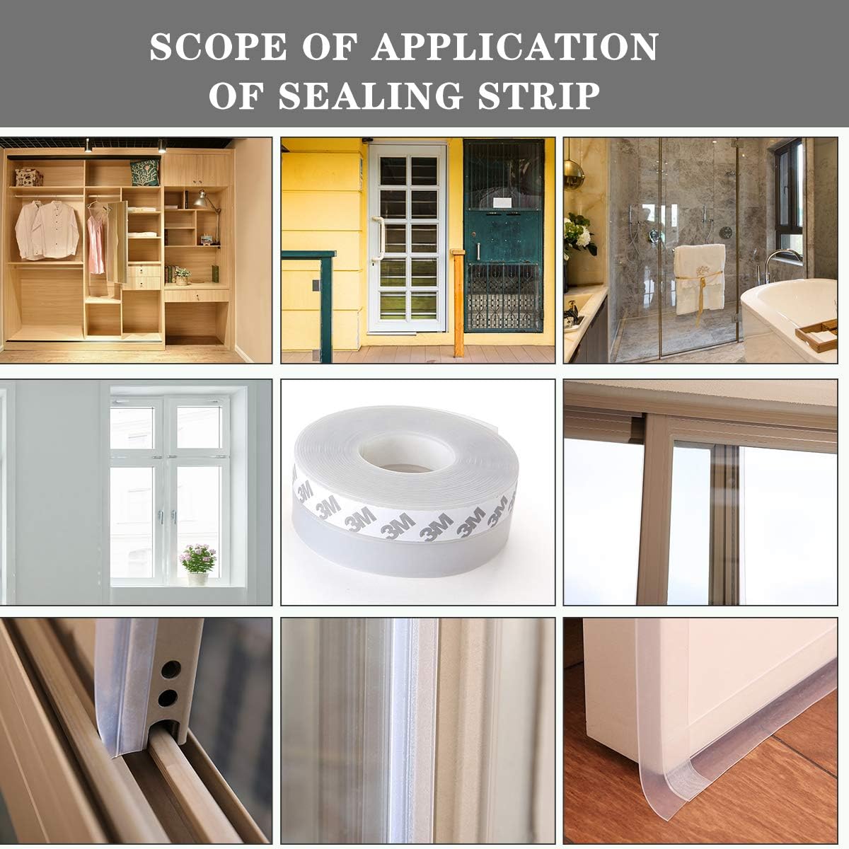 Silicone Seal Strip,Weather Stripping for Door or Window,Weatherproof Soundproof Self Adhesive Door Strip Bottom, Door Draft Stopper Silicone Strip Tape (Black Length 16.5 Feet Width 45mm)
