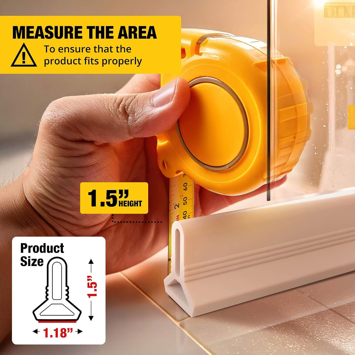 67" White Shower Threshold Water Dam Barrier, 1.5" Tall Water Stopper Strip | Flexible 1.5-inch-tall door seal helps contain splashes, block leaks and keep bathroom floors dry around walk-in showers