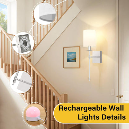 Battery Operated Wall Sconces Set of 2, Rechargeable Sconces with Remote