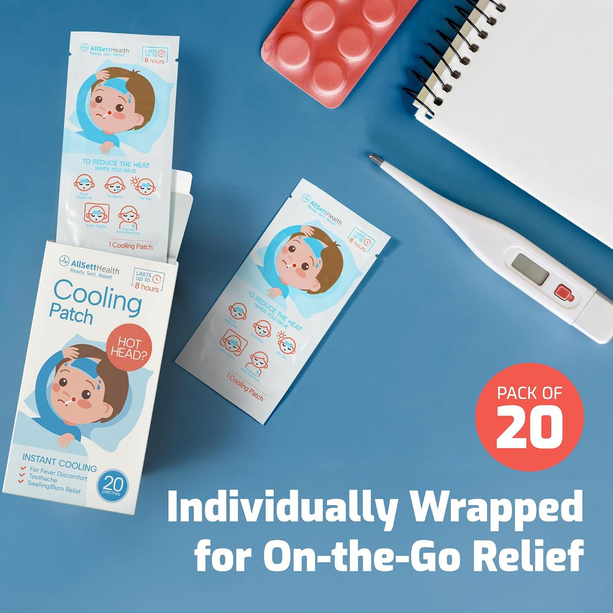 Cooling Patches for Fever and Headache, 20 Pack Migraine Relief for Kids