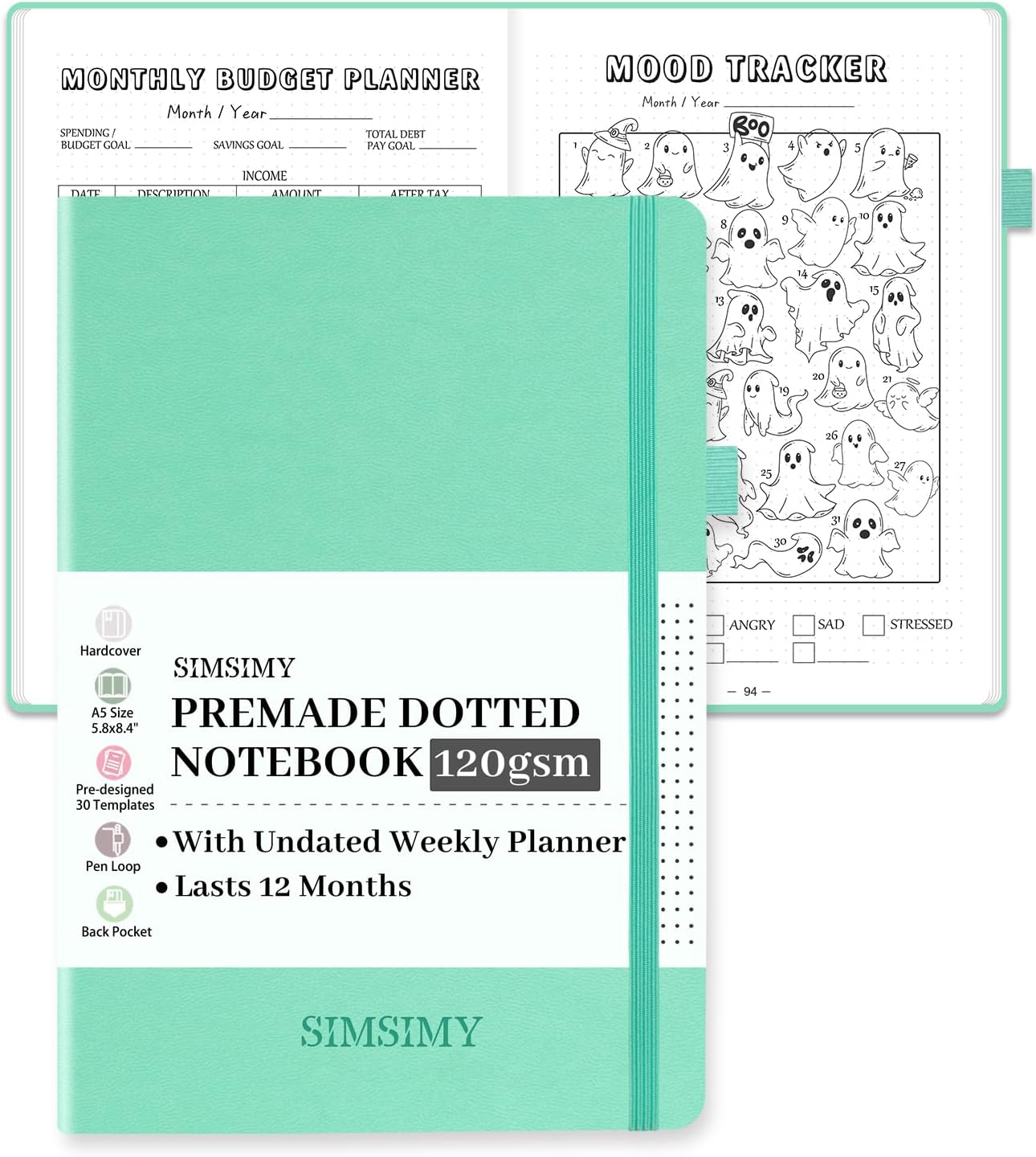 Premade Dotted Journal Notebook with Bullet Templates, Pre-made Dot Grid Journaling with Undated Weekly & Monthly Planner, Various Trackers - 12 Month Organization, A5 Hardcover