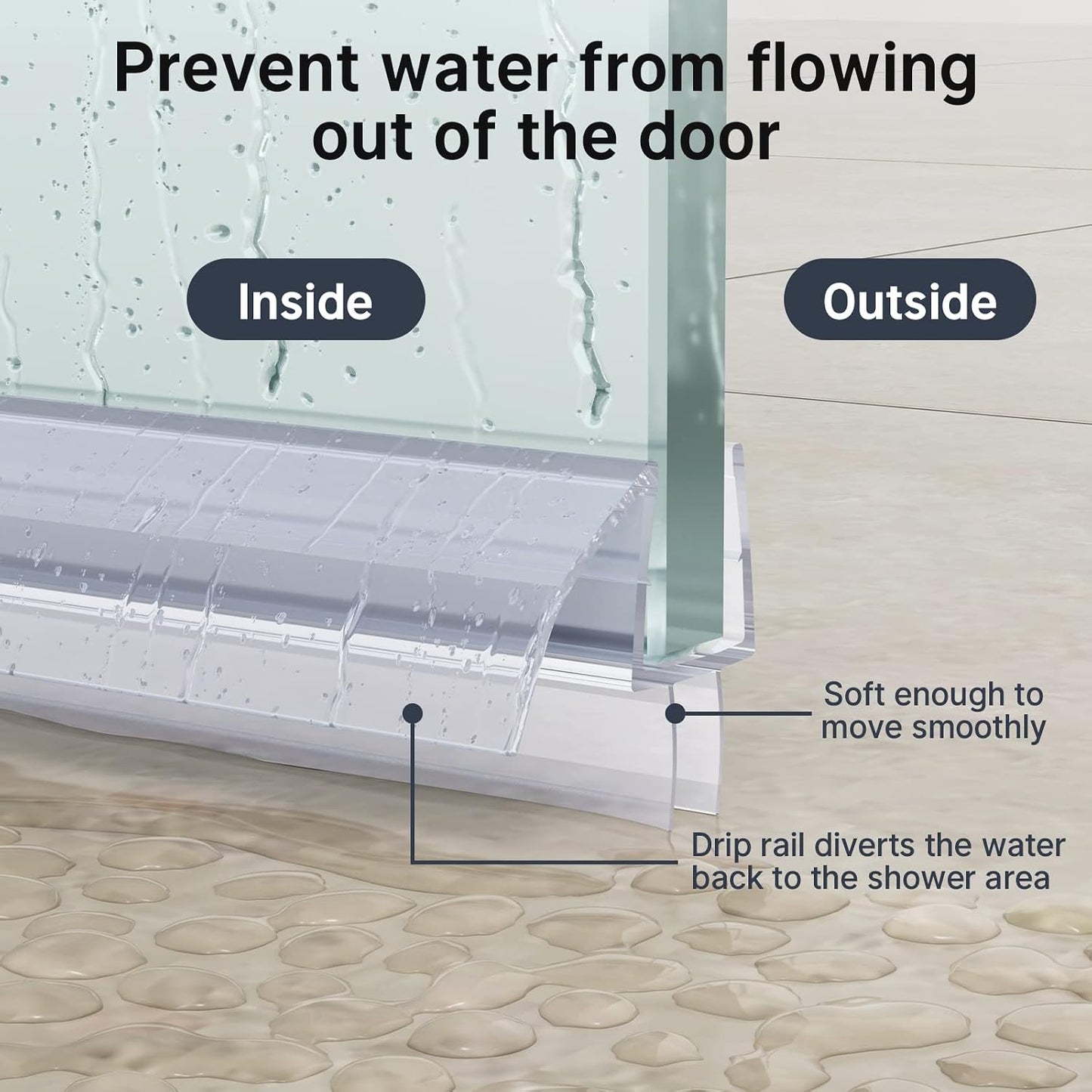 AmazerBath Frameless Shower Door Bottom Seal 39 inch (Set of 2) - Clear, Suitable for 3/8 Inch Glass, Modern Style