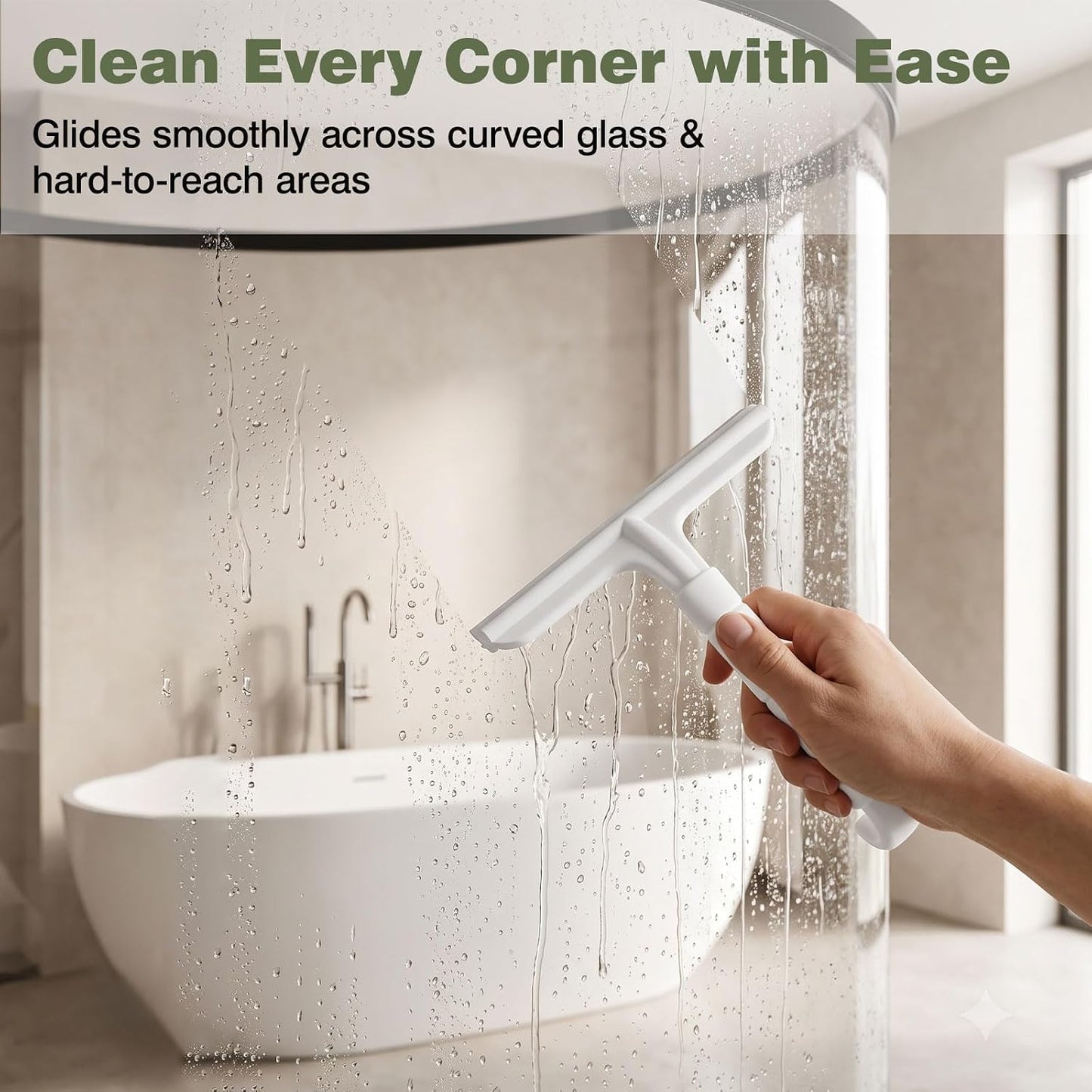 Roylvan Silicone Shower Squeegee for Glass Doors with Built-in Hook, Black | All-in-One Shower Squeegee with Ergonomic Grip, Household Window Mirror Cleaner for Bathroom Glass Kitchen Tile Wall Car