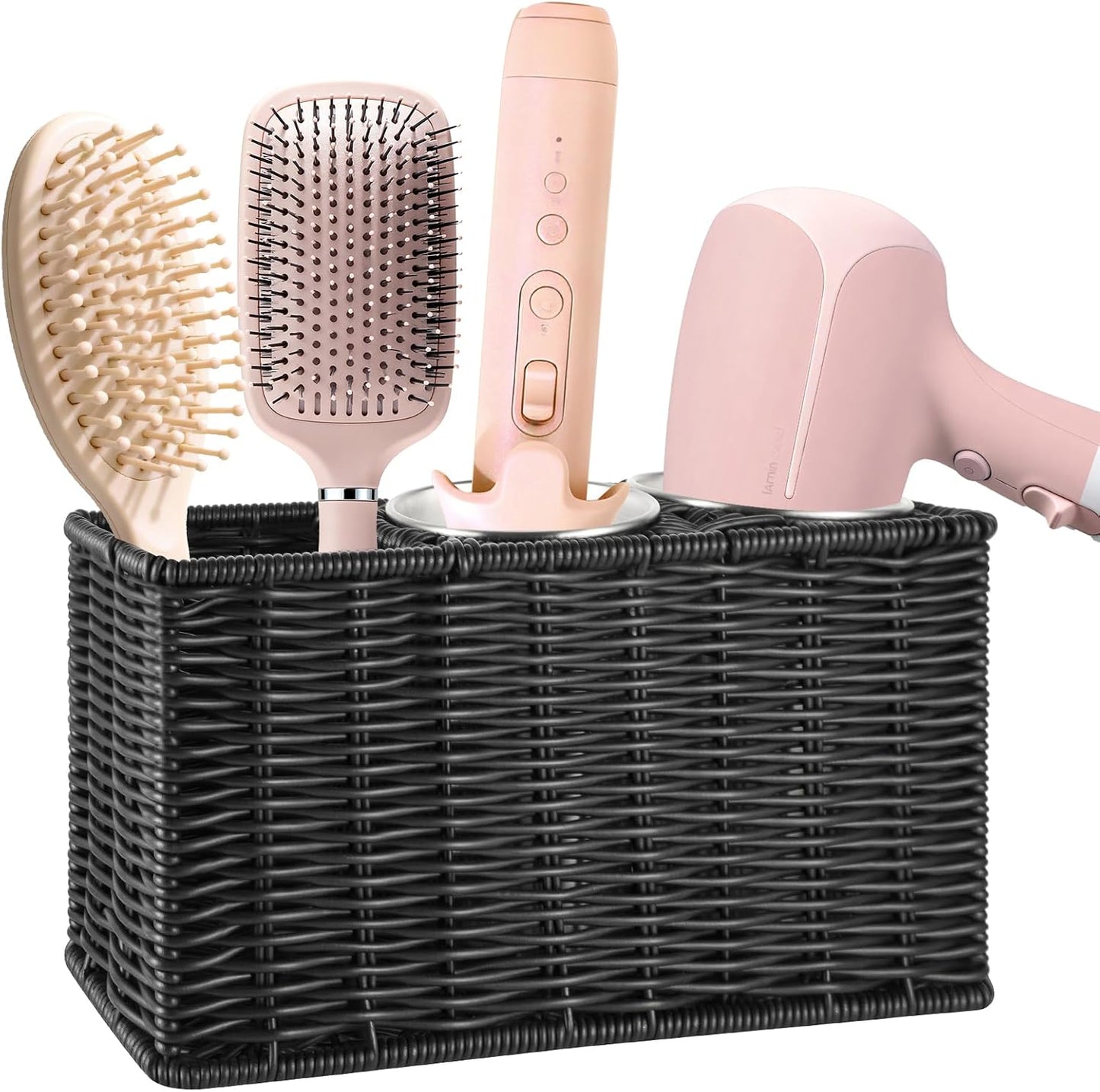 Hair Tool Organizer,Wall Mount Curling Iron Holder,Waterproof Wicker Hot Tools Organizer for Hair Dryer,Flat Irons,Curling Wands,Straighteners Storage,in Cabinet,Bathroom,Vanity (Nature)