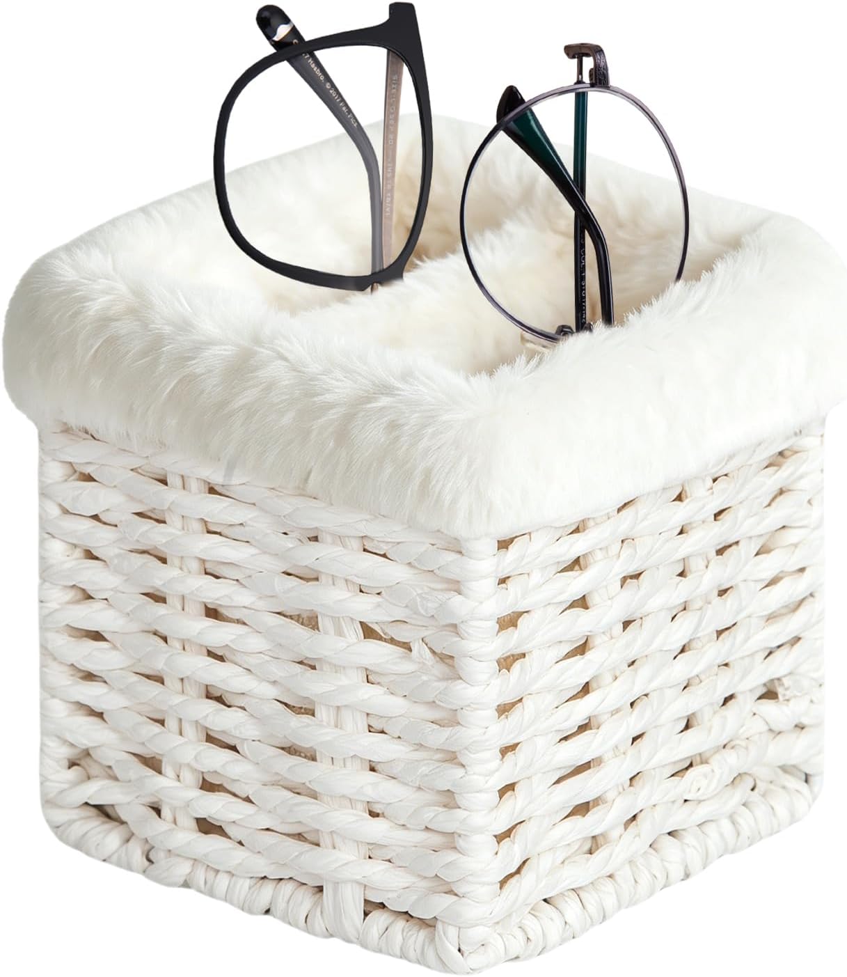 Glasses Holder, Paper Rope Plush Lined Eyeglass Holder Stand 2 slots Eyeglasses Storage Organizer for Nightstand Desk