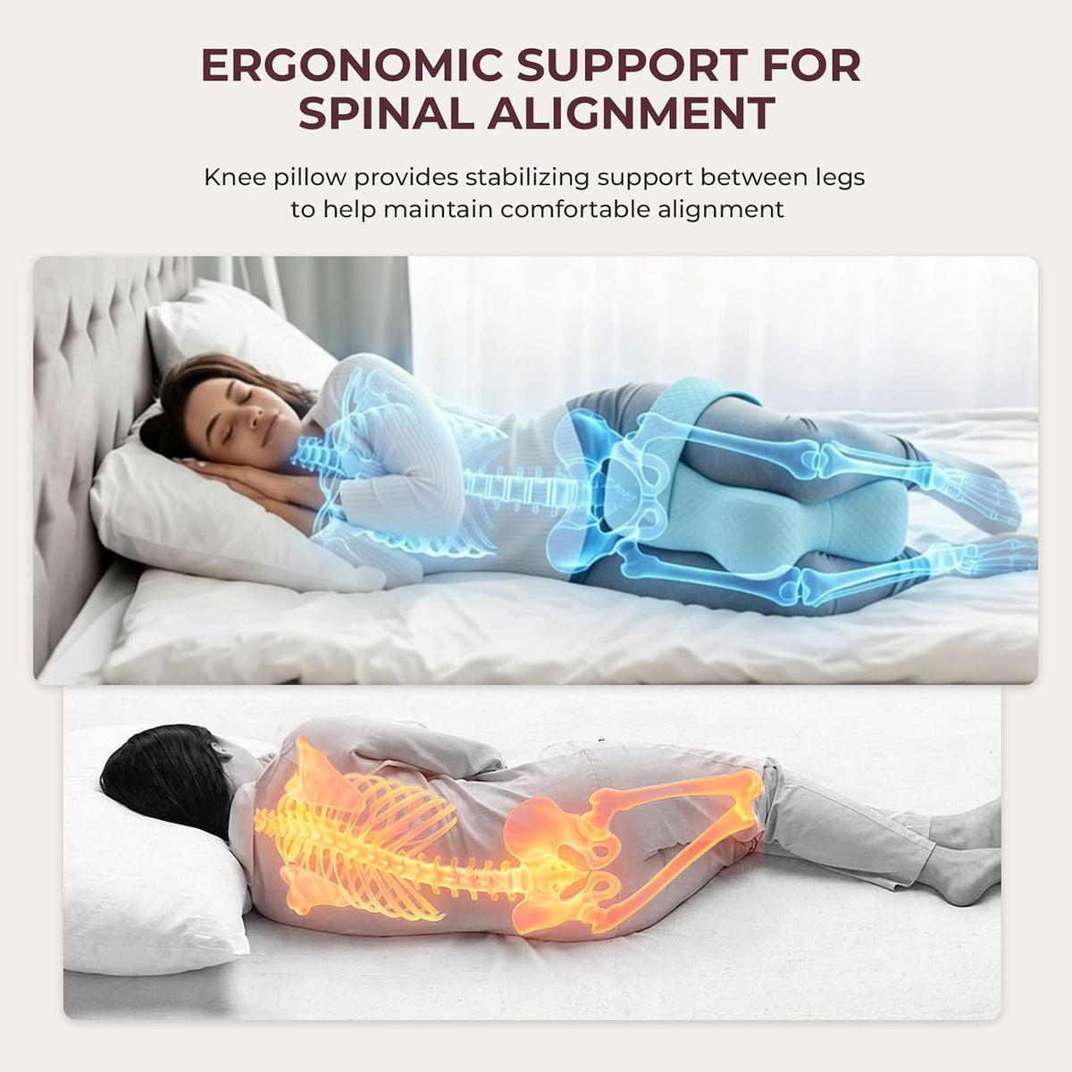 Knee Pillow for Side Sleepers, Alignment Pillow for Side Sleepers, Relief Hip & Sciatica Pain, Nourial Pillow Between Legs for Pregnant Women and Seniors (Grey)