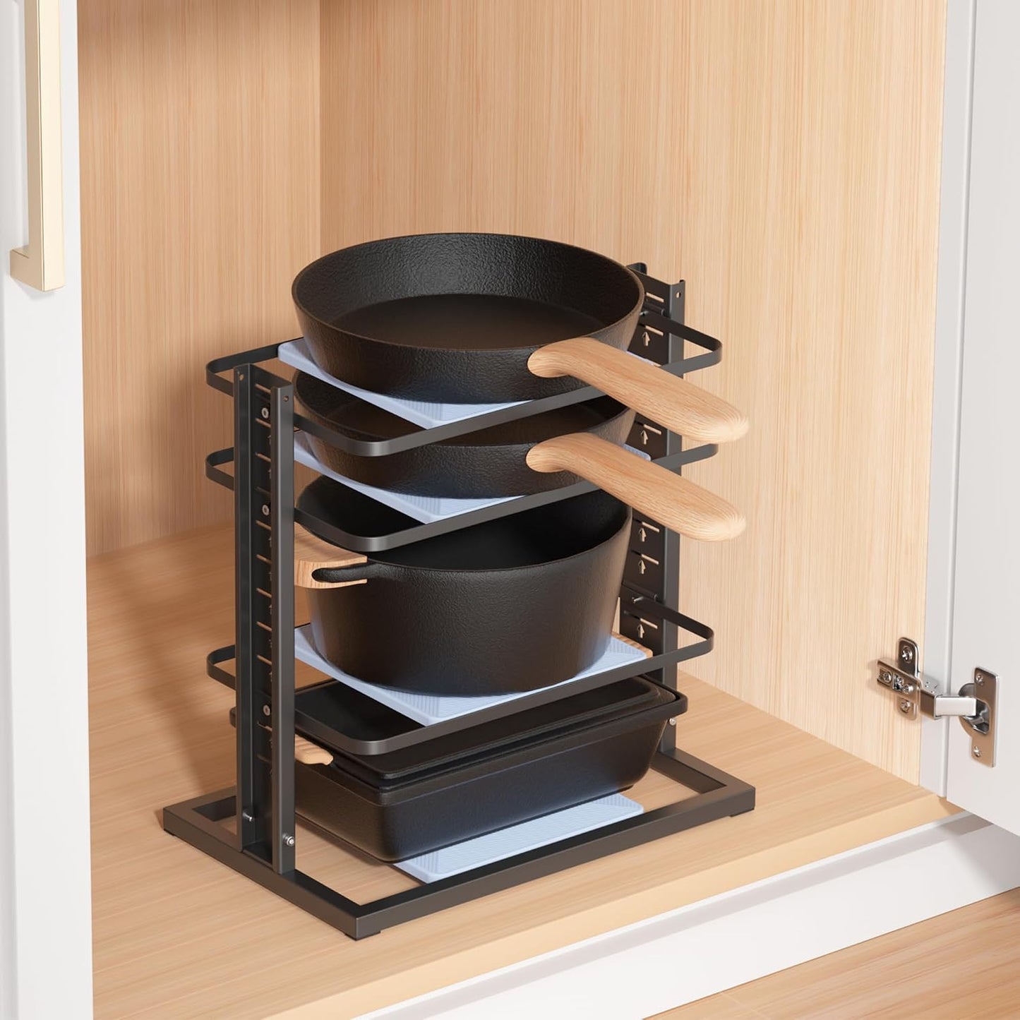 LAMU Pots and Pans Organizer for under Cabinet, 6-Tier Heavy Duty Pan Pot Organizers inside Cabinet Adjustable 14 to 24.57", Pot Rack Kitchen Cabinet Organization and Storage Holds up to 12" Cookware