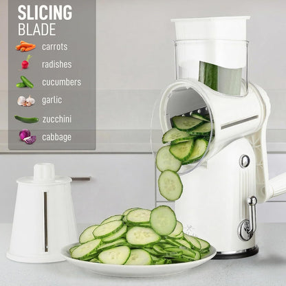Zulay Kitchen Rotary Cheese Grater 5 Blade Cheese Shredder - Manual Hand Crank Cheese Grater With Reinforced Suction & 5 Interchangeable Drums - Easy to Use, Vegetable Chopper Round Mandoline Slicer - Colors A