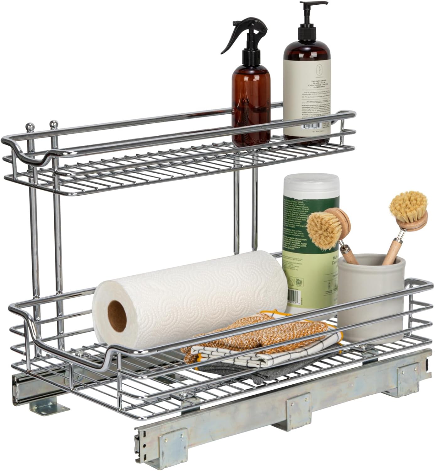Household Essentials Glidez Multipurpose Chrome-Plated Steel Pull-Out/Slide-Out Storage Organizer for Cookware and Bakeware - 2-Tier Design - Fits Standard Size Cabinet or Shelf, Chrome