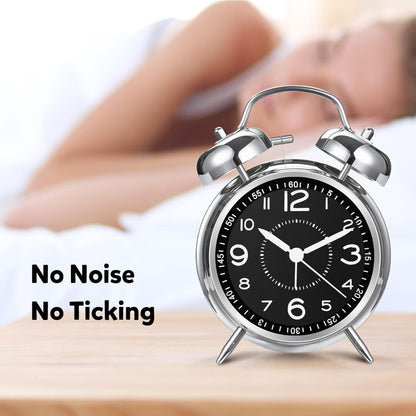 Azyh Loud Alarm Clock for Heavy Sleepers Adults, Metal 4 Inches Twin Bell Battery Operated Alarm Clocks for Bedrooms Decoration, Silent Non-Ticking, Back-to-School Gift (Red Brown)