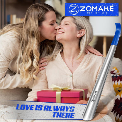 ZOMAKE Shoe Horn Long Handle for Seniors Men Women, Metal Shoehorn 16.5" | Stainless Steel Boot Horn Shoe Spoon Helper, Comfort Grip Handle, Smooth Edges, No Bending Required, Shoe Care for Daily Use