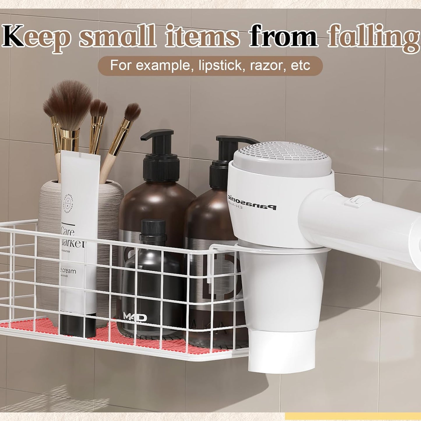 Wall-Mounted Hair Dryer Holder Styling Tool Organizer 4-Shelf Storage Wire Basket with Hook Heat Safe Rack for Hair-Straighteners,Curling Wands,Flat Iron,Cabinet Door Bathroom Kitchen White