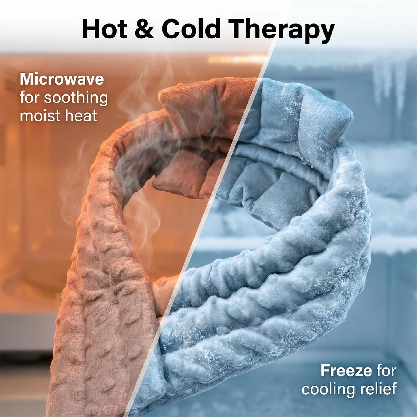 Microwavable Neck and Shoulder Heating Pad, Flaxseed Filled Hot and Cold Relief Wrap, Hook and Loop Adjustable Cervical Wrap for Neck Shoulder Back Comfort, Gray