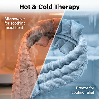 Microwavable Neck and Shoulder Heating Pad, Flaxseed Filled Hot and Cold Relief Wrap, Hook and Loop Adjustable Cervical Wrap for Neck Shoulder Back Comfort, Gray