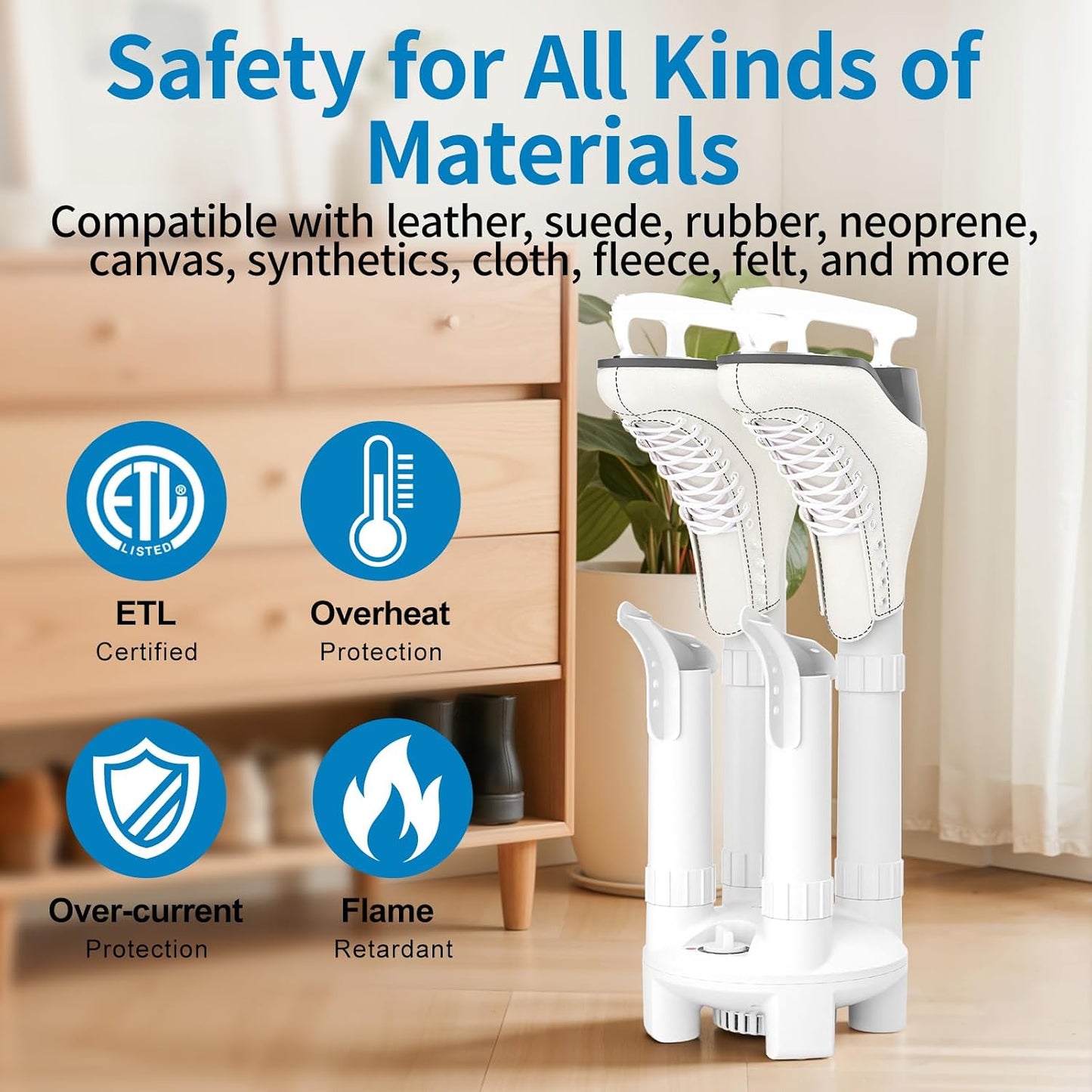 Boot Dryer, Shoe Dryer and Glove Dryer with Timer and Fan, White