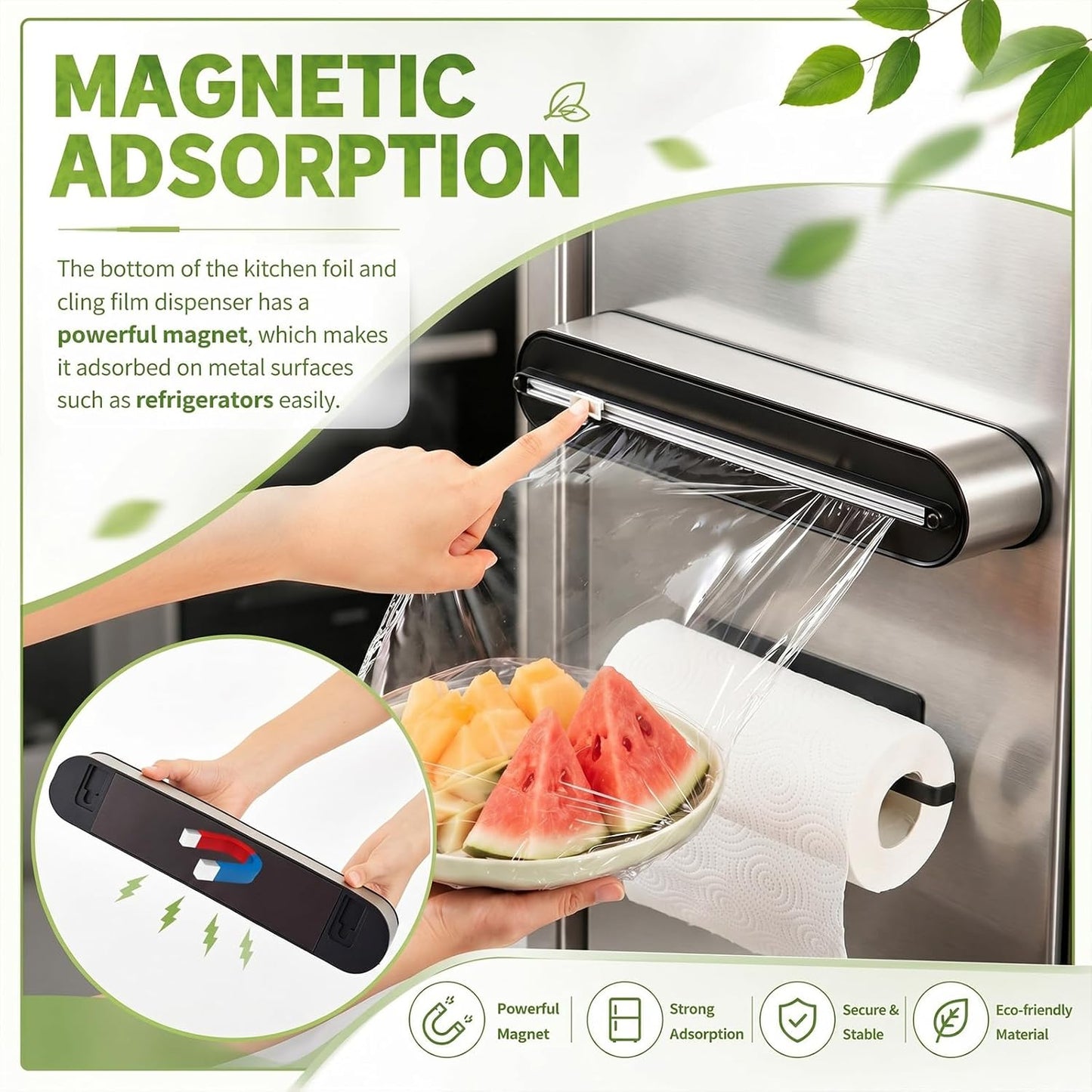 Lothee 2-piece Magnetic Foil & Plastic Wrap Dispenser with Cutter and Magnetic Paper Towel Holder Stainless Steel Kitchen Organizer Set Space Saving for Drawer Countertop Fit 12" Cling Film & 9" Paper