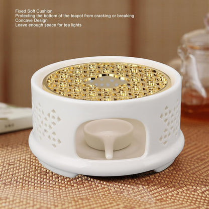 Teapot Warmer Ceramic Heater with Spoon Lid and Candle Holder Coffee Heating Device Glass Teapot Warming Stand for Milk (White)