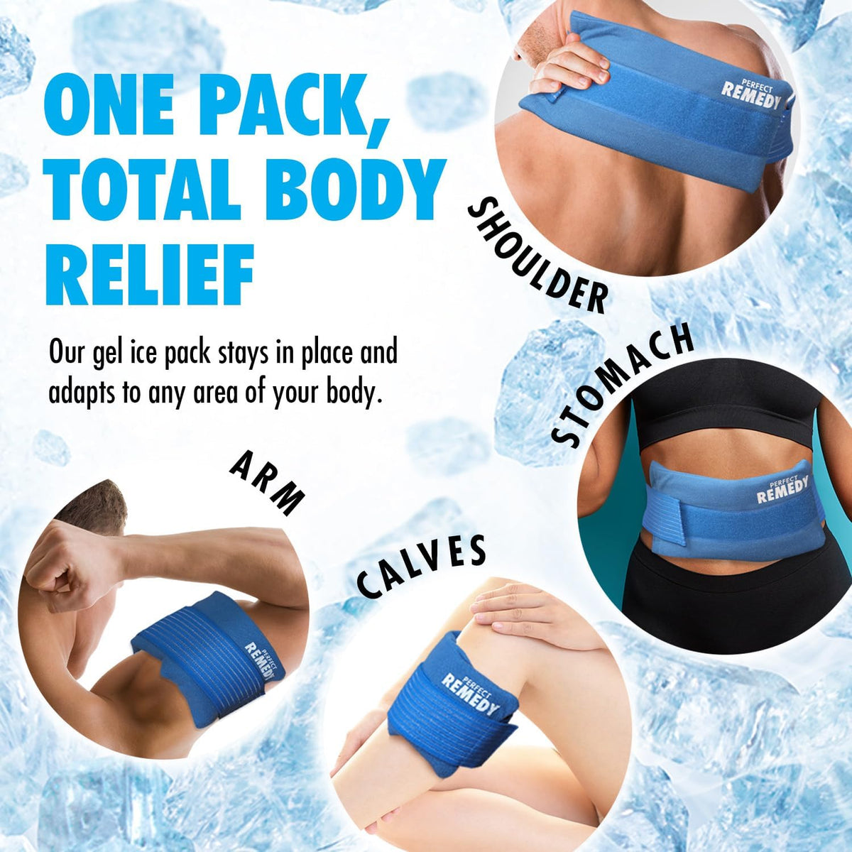 Perfect Remedy Gel Ice Packs for Injuries with Strap Cover, Flexible Hot Cold Compress, Soothing Soft Ice Packs for aid in Injuries Conditions, Alternative to Hot Water Bottles (Blue, Regular)