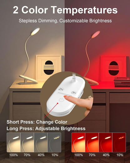 SZOKLED Red Light Reading Lights for Books in Bed, Clip on Lamp | Timer, Dimmable, Rechargeable, Eye Care Night Light, For Bedroom, Desk, Laptop, Headboard
