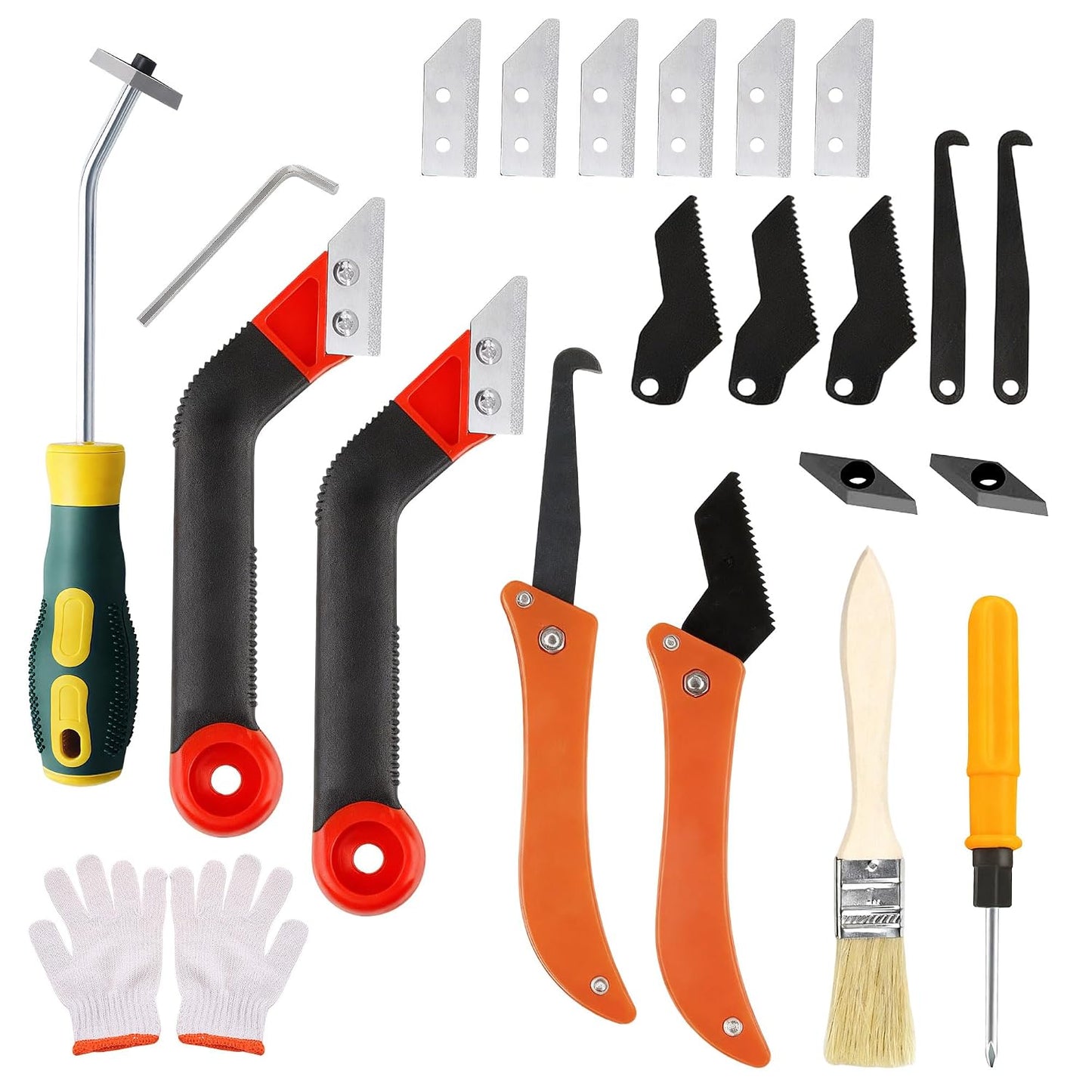 23 Pack Grout Removal Tool Kit, 2 Tile Grout Saws with 6 Extra Blades, 2 Hand Grout Saw with 5 Cleaning Sawtooth Blades, Hook Knife, for Bath Shower Floor Tile Grout Cleaning Caulk Remover
