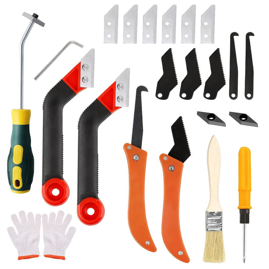 23 Pack Grout Removal Tool Kit, 2 Tile Grout Saws with 6 Extra Blades, 2 Hand Grout Saw with 5 Cleaning Sawtooth Blades, Hook Knife, for Bath Shower Floor Tile Grout Cleaning Caulk Remover