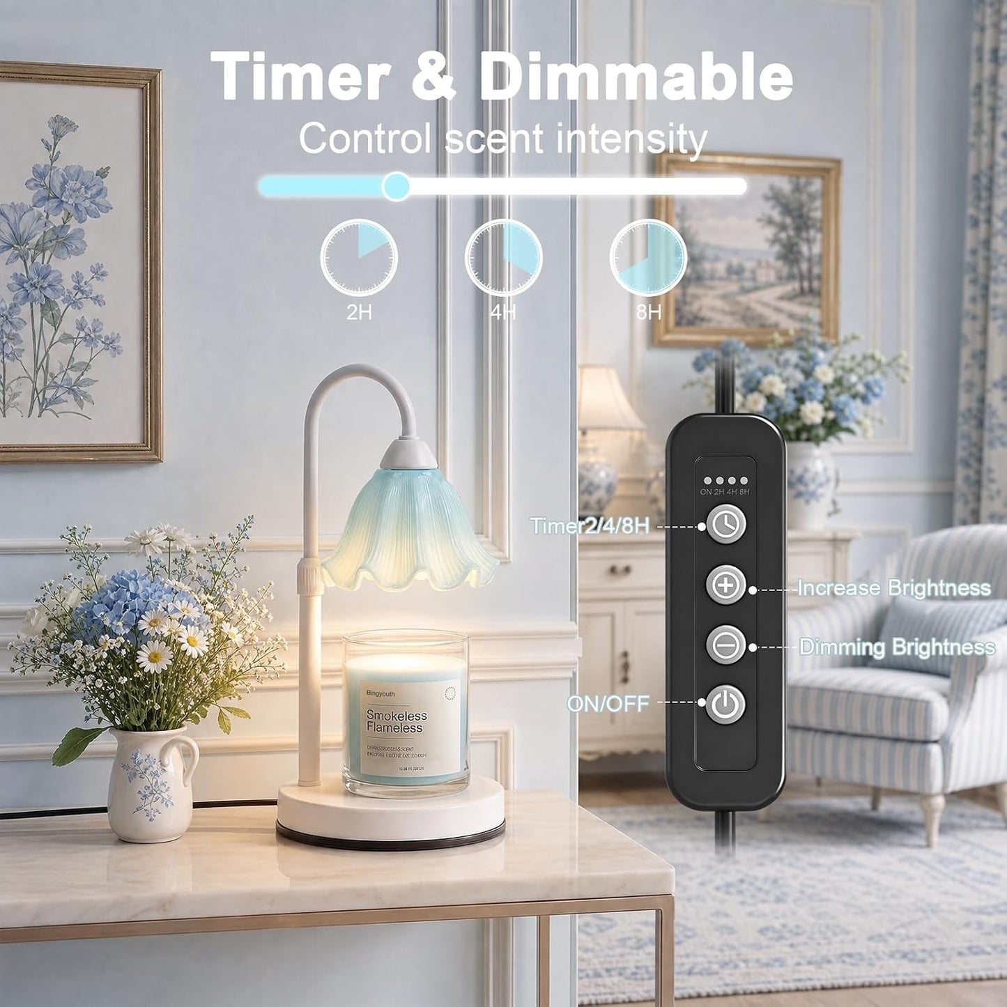 Candle Warmer Lamp with Timer, Modern Farmhouse Candle Warmer for jar Candles, Electric Wax Warmer, Includes 2 Bulbs, Housewarming, Birthday Gift for Women, Mom - White Pleated