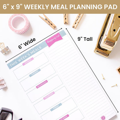 bloom daily planners Weekly Meal Planning Pad - Magnetic Hanging Refrigerator Menu Planner with Tear-Off Sheets & Perforated Grocery Shopping Lists - 6” x 9” (Pink Floral)