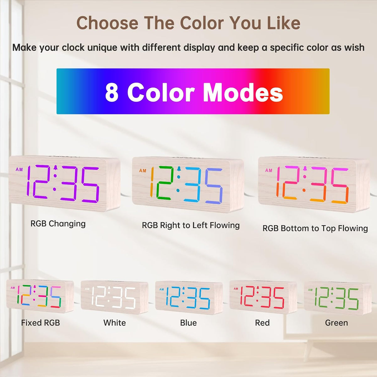 DreamSky Wooden Digital Alarm Clock for Bedroom with Large Numbers