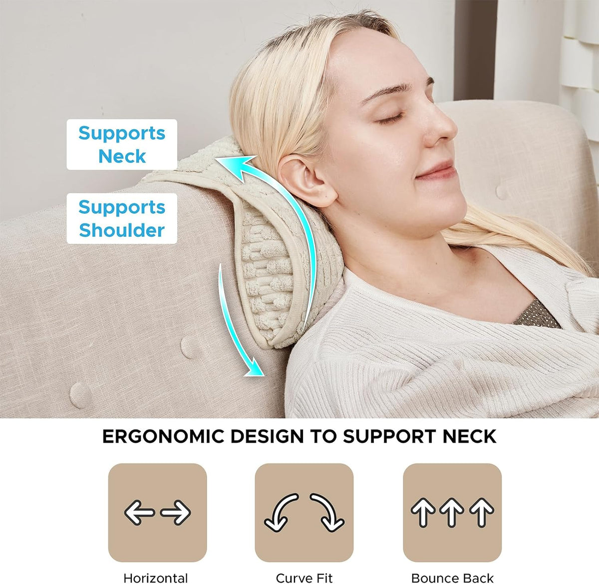 WdFour Headrest Memory Pillow, Support Cushions for Neck, Back or Foot for Sofas, Recliners, Office Chairs, Massage Chairs for Neck Pain Relief and Cervical Support(Khaki, 13" Wx2.7 D).