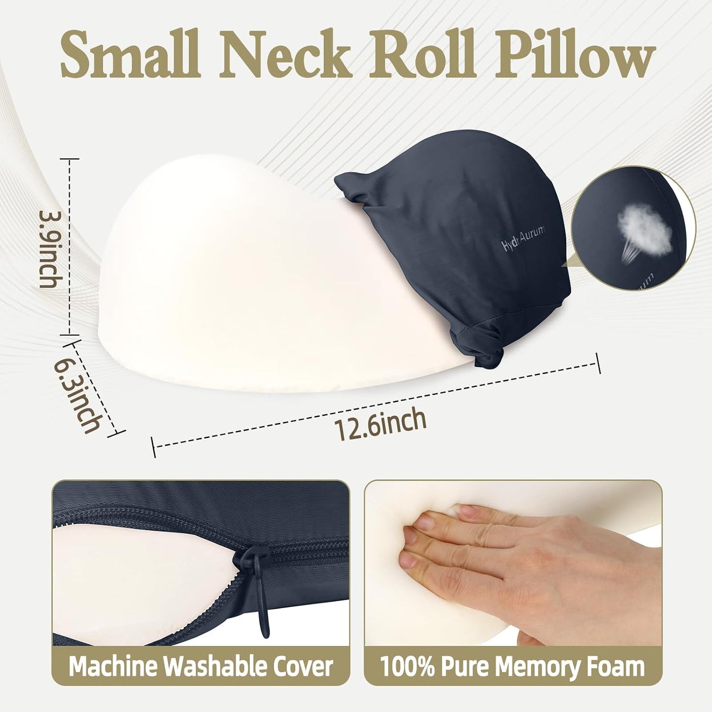 HydroAurum Cervical Neck Pillow, 100% Memory Foam Neck Roll Pillow for Neck and Shoulder Pain Relief, Orthopedic Support for Office Workers, Drivers & Yoga