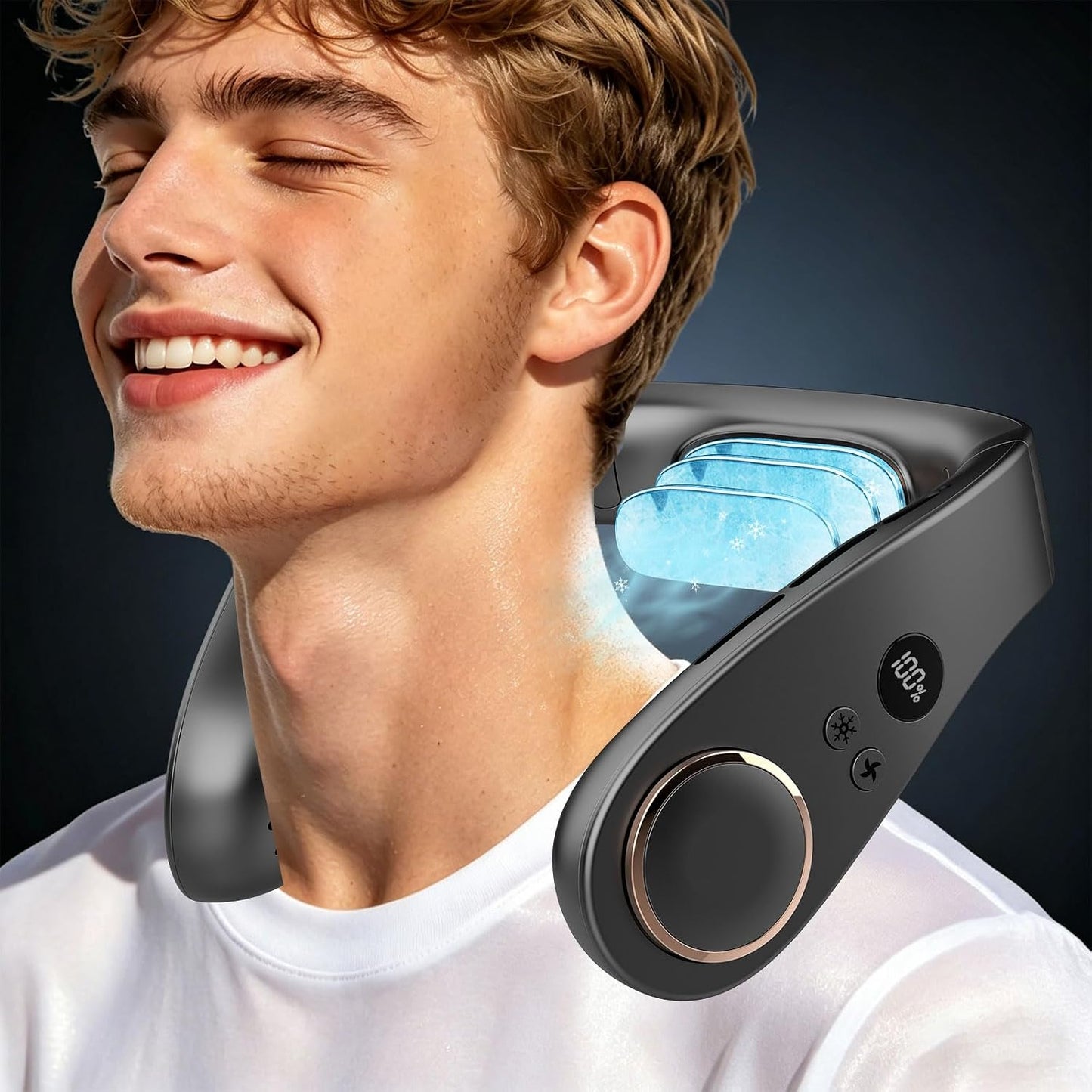 Neck Fan with Cooling Plate-24H Quiet Powerful Fans that Blow Cold Air-5 Speed&Power LED Display-USB 5500mAh Bladeless Wearable Personal AC Cooler for Women,Men,Kids,Travel,Outside,Indoor White