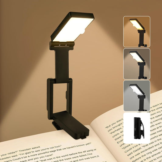 Rechargeable Book Light, Reading Lights for Books in Bed- Eye Caring 3 Colors, Stepless Dimming, Memory, 180°Foldable, Lightweight, Portable Clip on Reading Light for Book Lovers, Kids, Travel