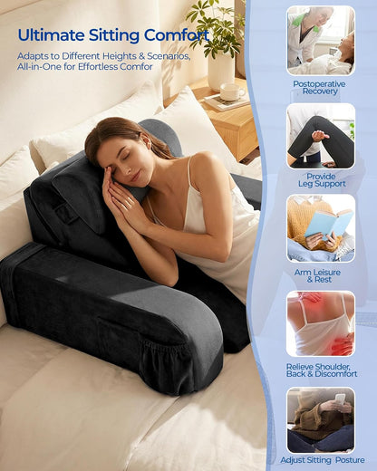 Kayfia Reading Pillow, 30-90° Stepless Adjust Angle & Height, Large, Grey | 2 in 1 Back Wedge Pillow for Bed Sitting up, Adjustable Headrest, Backrest Pillow for Reading/Gaming/Working in Bed or Couch