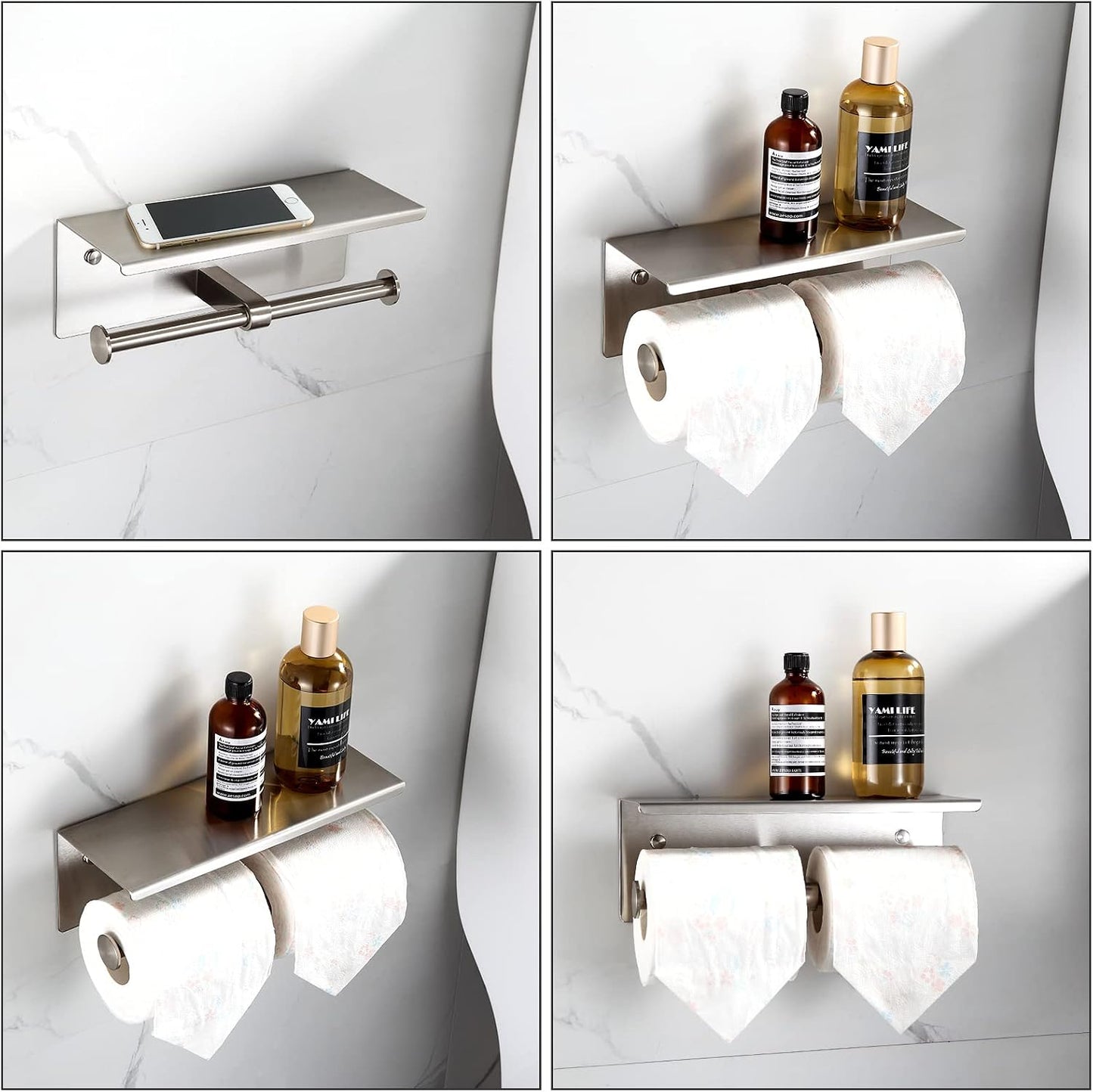 Double Toilet Paper Holder with Shelf Brushed Nickel Toilet Paper Holder Wall Mounted