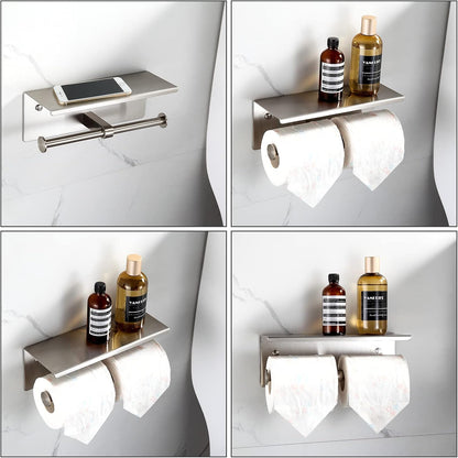 Double Toilet Paper Holder with Shelf Brushed Nickel Toilet Paper Holder Wall Mounted