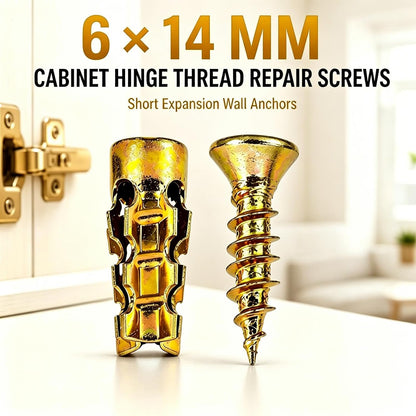 30 PCS 6×14mm Short Expansion Screw Set for Cabinet Hinge Repair & Stripped Thread Restoration, Secure Cabinet Door Fastening