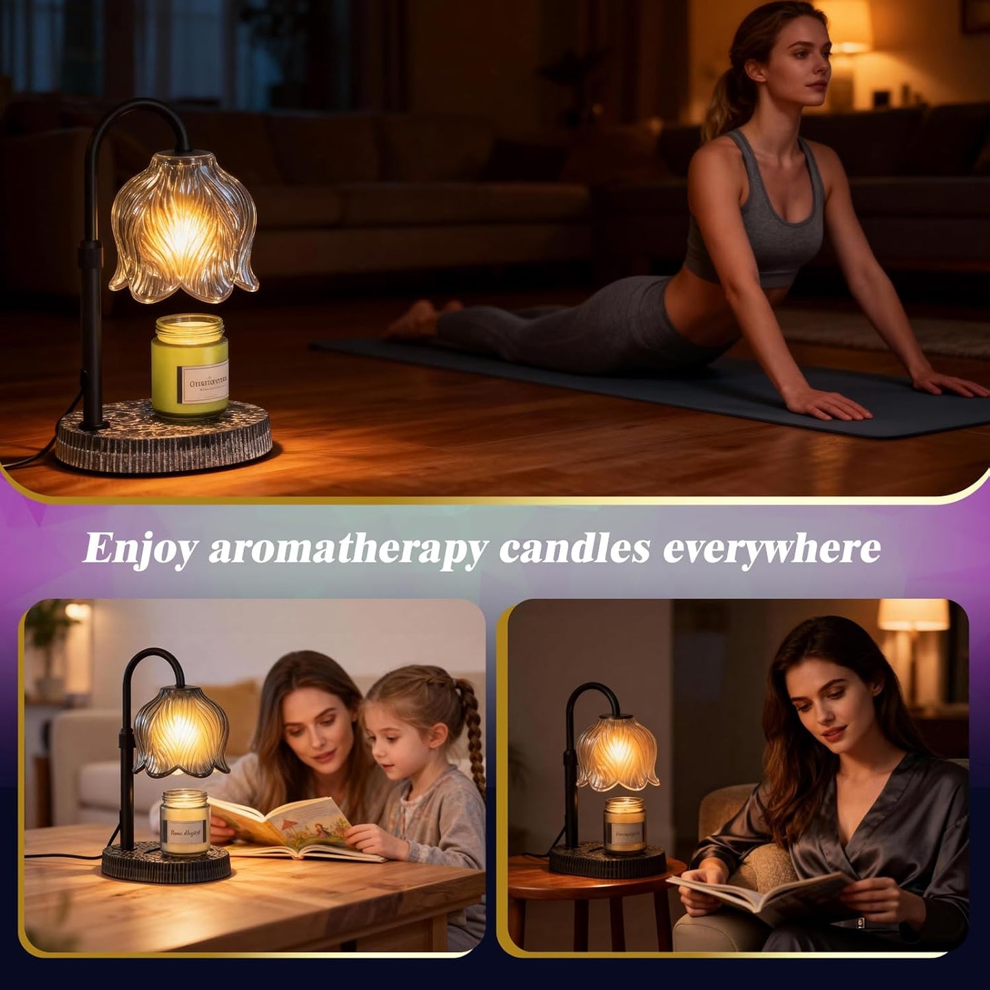Flower Candle Warmer Lamp, Timer & 4-Level Dimmer, Adjustable Height | Flameless Electric Wax Warmer for Jar Candles, Includes 2 Bulbs, Pink, Home Decor Gift for Mom & Women, Housewarming