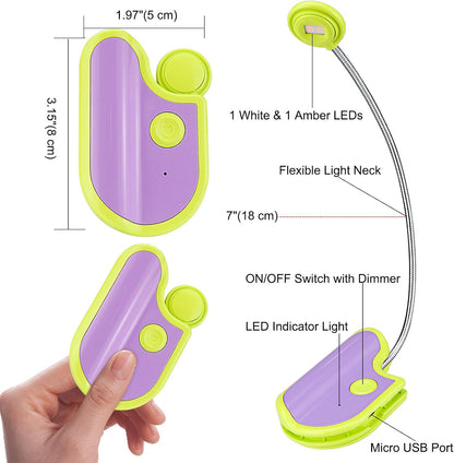 BIGMONAT Rechargeable Book Reading Light in Bed,Dimmable Warm/White Book Light for Kids,Multi Colors Portable LED Reading Lamp with Rotary Light Neck,Wireless Clip on Reading Light for Student(Green)