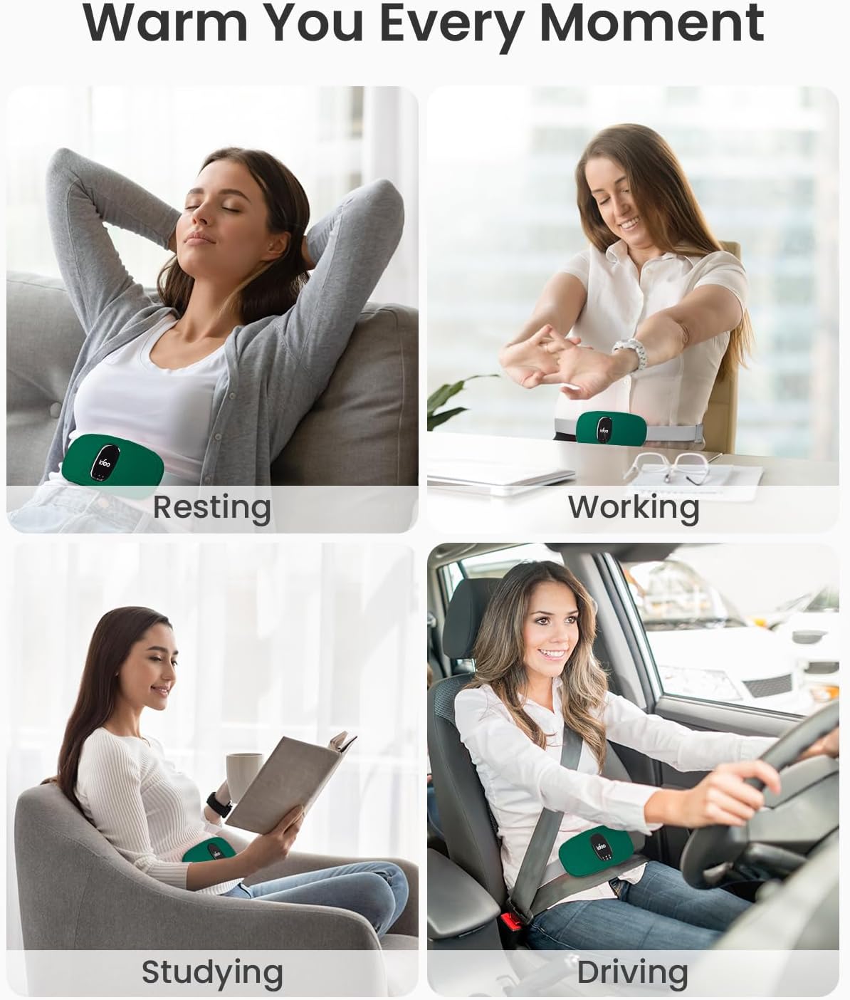 iDOO Portable Heating Pad for Period Cramps, FSA Eligible Item, Gifts for Women Girlfriend Mom Wife, Back Belly Heat Pad for Menstrual Pain Relief, with 3 Heat Levels 3 Massage | Back & Belly Wrap for Menstrual Cramps, 3 Heat Levels 3 Massage, FSA